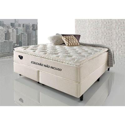 Base para Cama Box Solteiro Champagnr Liso em Madeira com Tecido Antiderrapante Bege Ecoflex