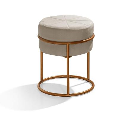 Puff Banqueta Riad Redondo com Assento em Espuma Revestimento em Veludo Bege