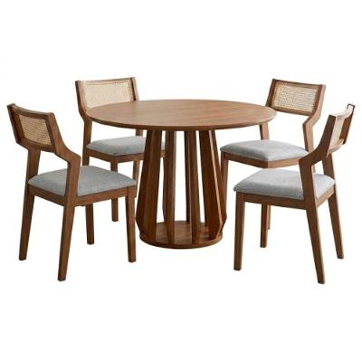 Mesa de Jantar Redonda Pitanga e Açaí 4 Lugares Tampo MDF Cinza Milani Movelaria