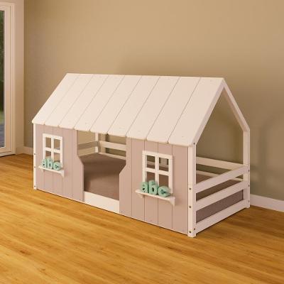 Cama Montessori Casinha Encantada Madeira Maciça Rosa Branco Housin