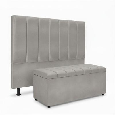 Kit Cabeceira e Calçadeira Baú Carla 140cm Casal Veludo Cinza Click Home