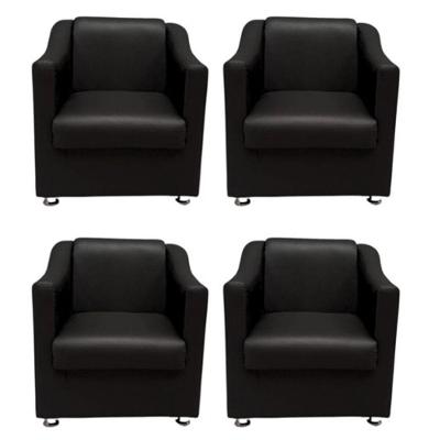 Kit 4 Poltronas Sofia Decorativas Para Recepção Corino Preta