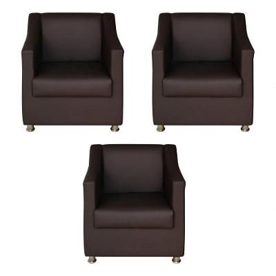 Kit 3 Poltronas Sofia Decorativa Para Recepção Marrom Corino