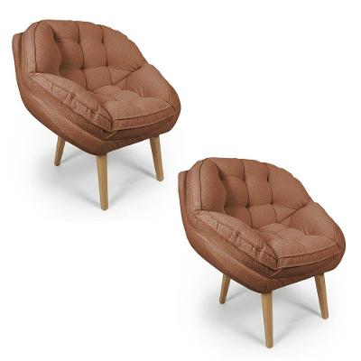 Kit 2 Poltronas Marcela Bouclê Pés Palito Espuma D23 Terracota Pallazio