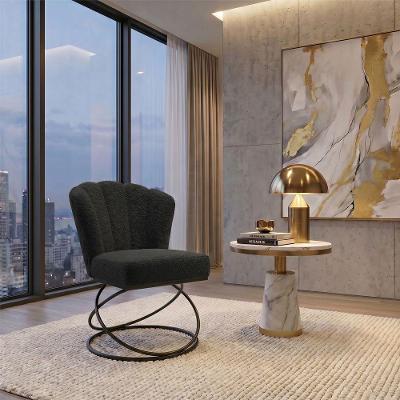 Poltrona Decorativa Estofada Base Aramado em Aço Reforçada Preto Encosto Concha Mobília Decor