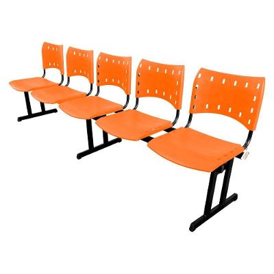Cadeira Longarina Iso 5 Lugares Recepção Assento Plástico Base Fixa Laranja Mak Decor