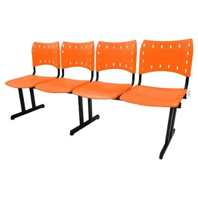 Cadeira Longarina Iso Pp Rp Recepção 4 Lugares Assento Plástico Laranja Mak Decor