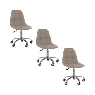 Kit 3 Cadeiras Office Eiffel Botonê Ajustável Oficial Bege