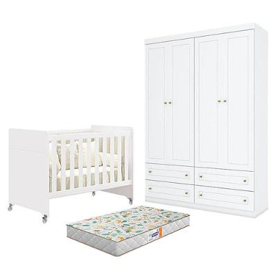 Berço com Guarda-Roupa Infantil Evolution 4 em 1 4 Portas 4 Gavetas MDF e MDP 133cm Branco Móveis