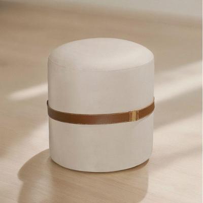 Banqueta Puff Berlim Redonda com Assento em Espuma Veludo Bege