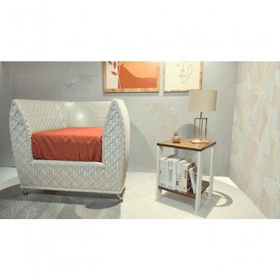 Mesa de Cabeceira MDF Moderno Branco com Amadeirado Escuro Progetatti Movelaria