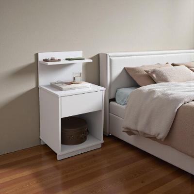Mesa de Cabeceira Mavie 1 Gaveta MDP Moderno Branco com 2 Prateleiras para Quarto