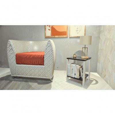 Mesa de Cabeceira em MDF Moderno Branco e Preto para Quarto Progetatti Movelaria