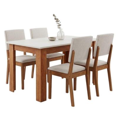 Conjunto Sala de Jantar Place Mesa 1,10m 4 Lugares com Cadeiras Linda Off White e Bege Viero Móveis