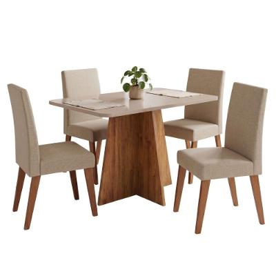 Conjunto Sala de Jantar Moove Milano 4 Lugares Tampo em MDF Bege Mesa 120cm Viero Móveis