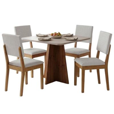 Conjunto de Jantar Moove Mesa 0,90m com 4 Cadeiras Linda Tampo MDF Madeirado e Bege Viero Móveis