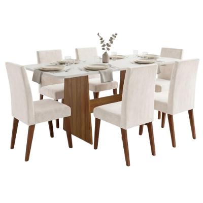 Conjunto de Jantar Maira 6 Lugares Tampo em MDF com Pintura UV Madeirado Marfim 160cm Viero Móveis