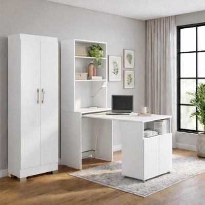 Kit Escritório Armário Escrivaninha Retrátil Duo com Multiuso Luna 4 Portas MDP 63cm Branco Kit's