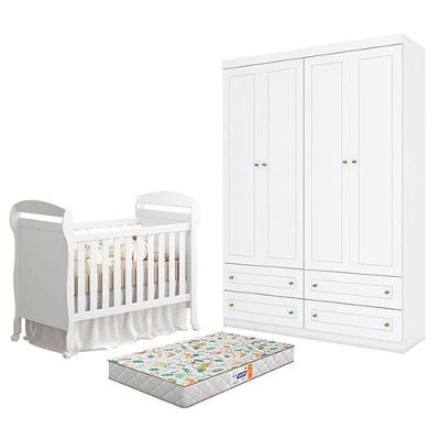 Conjunto Berço Americano Danny 4 Portas 4 Gavetas Branco Acetinado Móveis Henn