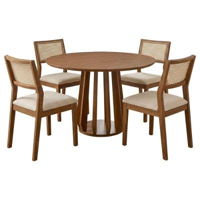 Mesa de Jantar Pitanga e Tamarindo 4 Lugares Tampo MDF com Cadeiras Estofadas Bege Milani Movelaria