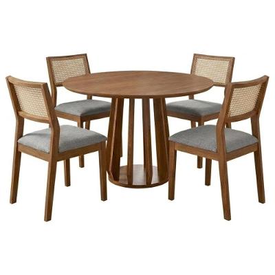 Mesa de Jantar Pitanga com 4 Cadeiras Tampo MDF 109cm Estofado Linho Cinza Milani Movelaria