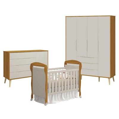 Quarto Bebê 4 Portas Cômoda Elfe Berço Danny Areia Savana
