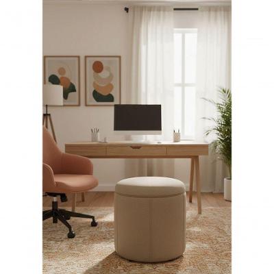 Puff Redondo Baú Não é Segredo Debrum Linho Cru 40x45 Ns0612