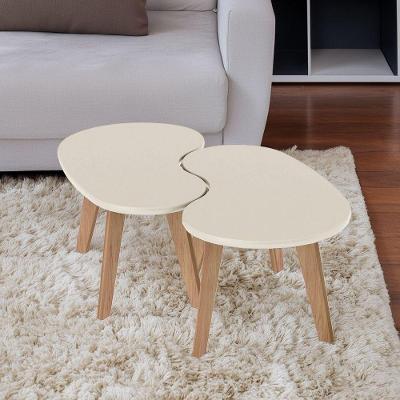 Conjunto 2 Mesas de Centro Orgânicas Tampo MDF 91cm Off White e Carvalho Artely