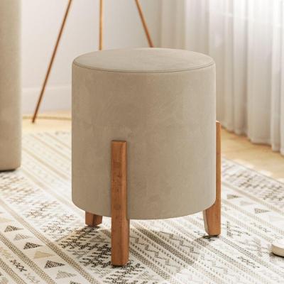 Puff Banqueta Luxor Quadrado com Assento em Espuma Revestimento em Veludo Bege Decorativo