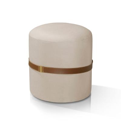 Puff Banqueta Berlim Redonda com Assento em Espuma e Revestimento Veludo Bege
