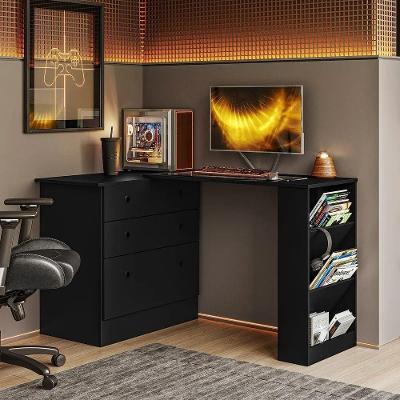 Mesa Escrivaninha Cômoda Giratória Gamer E Estudo Mdp Preto