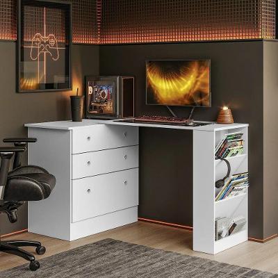 Mesa Escrivaninha Cômoda Giratória Gamer E Estudo Mdp Branco
