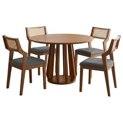 Mesa de Jantar Redonda Pitanga com 4 Cadeiras Tampo em MDF 109cm Grafite Milani Movelaria