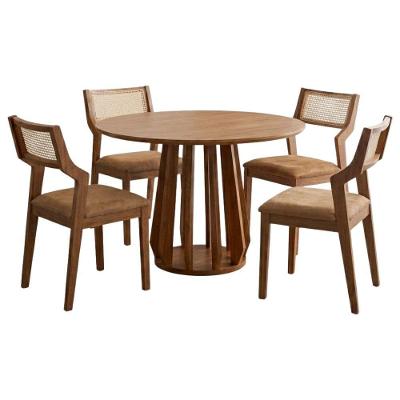 Mesa de Jantar Redonda Pitanga 4 Lugares Tampo MDF Corino Kaki 109cm Milani Movelaria