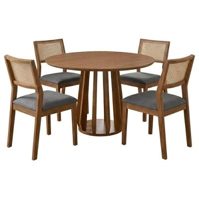 Mesa de Jantar Redonda Pitanga 4 Lugares Tampo MDF Cadeiras Estofadas Grafite 109cm Milani Movelaria
