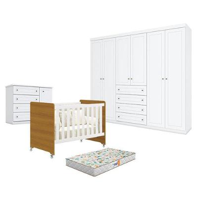 Quarto de Bebê Evolution 4 em 1 6 Portas em MDF-MDP 133cm Branco Acetinado Savana Móveis Henn
