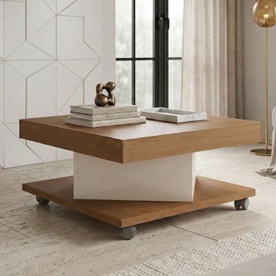 Mesa de Centro Saara Quadrada MDP 63cm Cinamomo e Off White Artely para Sala Moderna