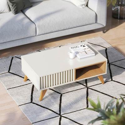 Mesa de Centro Jeri Retangular MDP MDF Madeira Maciça Off White-freijó