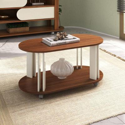 Mesa de Centro Mundi Oval Tampo MDF 91cm Cedro-Off White Artely