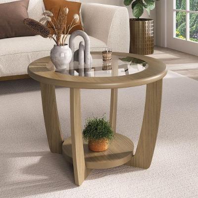 Mesa de Centro Curve Quadrada Vidro Temperado Estrutura em MDF Carvalho Artely