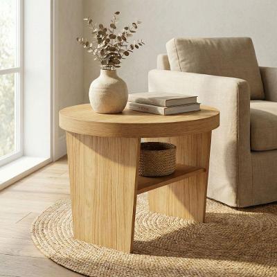Mesa de Apoio Magnum Redonda Tamburato MDF 60cm Carvalho Artely