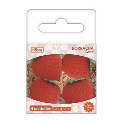Borracha Tilibra Be Berry Morango com Aroma Frutado em Formato de Morango Rosa