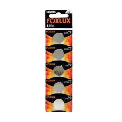 Bateria de Lítio 3V Foxlux Cr2025 Tipo Moeda Embalagem com 5 Unidades