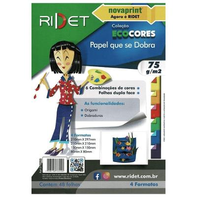 Bloco de Papel para Dobradura Eco Cores 48 Folhas Dupla Face 75G 4 Formatos Variados Uso Escolar