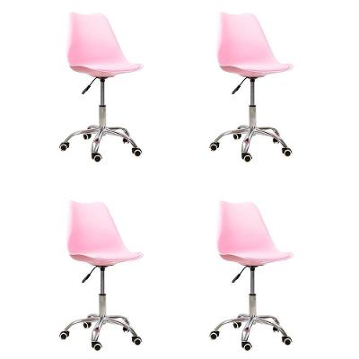 Kit 04 Cadeiras Office Base Cromada Giratória Saarinen Rosa