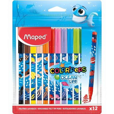 Canetinhas Hidrocor Maped Color Peps Ocean Life com Ponta Média Resistente 12 Unidades Multicolorido