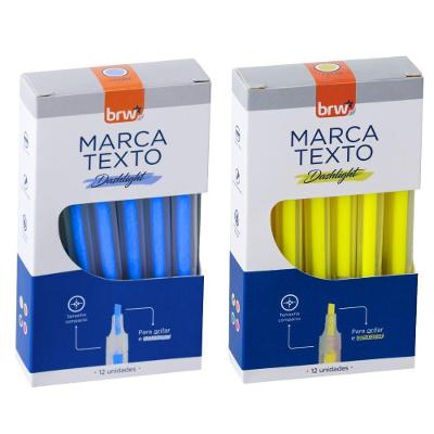 Caneta marca-texto Fluorescente BRW Marca Texto Transparente Traço 1-4MM Kit 4 Caixas com 12