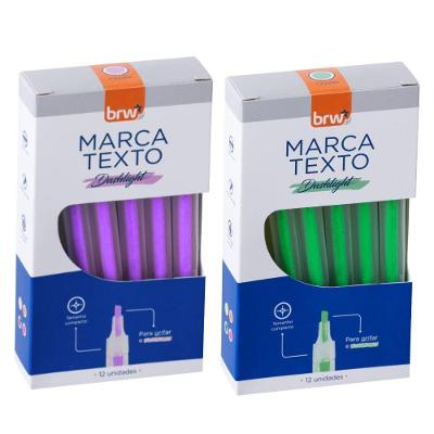 Caneta marca-texto BRW Marca Texto Transparente Traço 1-4MM Kit 4 Caixas 12 Unidades Cada Roxo Verde