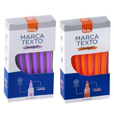 Caneta marca-texto BRW Marca Texto Fluorescente Transparente Ponta Chanfrada Kit 2 Caixas 12