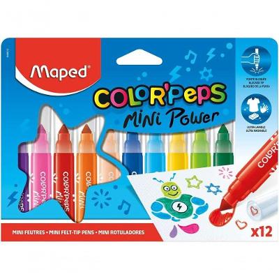 Caneta Hidrográfica Maped Color'Peps Mini Jumbo Ponta Bloqueada 6,5 mm Caixa com 12 Cores Sortidas